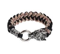 LYVQZPWLR Pulseras de cuero para hombres, Pulsera vikinga de acero inoxidable con cabeza de lobo Paracord plateada 19-23cm(Silver-23cm)