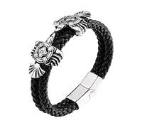 LYVQZPWLR Pulseras de cuero para hombres, Pulsera vikinga de cuero de cuervo celta de acero inoxidable negro 18-24CM