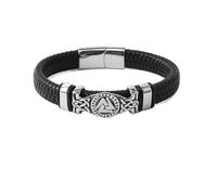 LYVQZPWLR Pulseras de cuero para hombres, Pulsera Vikinga Valknut Cuero Trenzado Acero Inoxidable Plata 19-23cm(Silver-19cm)