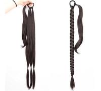 LYVQZPWLRtejido de color, Extensiones de cola de caballo larga trenzada sintética de 85 cm con goma elástica, color rubio natural y negro, for mujer, postizo con trenzas.(2)