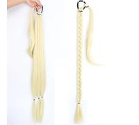 LYVQZPWLRtejido de color, Extensiones de cola de caballo trenzada larga sintética for mujer, color rubio oscuro, con fibra de alta temperatura.(613)