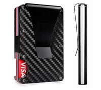 Lywencom Cartera de Fibra de Carbono, Tarjeta antirrobo con Bloqueo RFID Soporte de crédito en Efectivo Ultrafino Negro Clip de Dinero de Metal Ligero clásico portátil Duradero (Negro)
