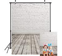 LYWYGG 5x7FT Fondo de Fotografía de Vinilo Fondo de Foto de Pared de Ladrillo Blanco Piso de Madera Vintage Fiesta de Cumpleaños Fondo Fotográfico Accesorios de Estudio CP-11