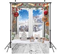 LYWYGG 5x7FT Fondo de Navidad Fondo de Nieve Fondo de Fotografía de Pared y Piso de Madera Fondos de Navidad Decoración del Hogar Papel Tapiz de Navidad Fondo de Fotografía de Familia Infantil CP-298