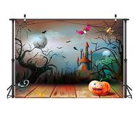 LYWYGG 7x5FT contexto del Castillo de Halloween Bat Spider Pumpkin Telón de Fondo de Halloween Horror telón de Fondo de la Noche para el Partido de Halloween Decoraciones Studio Props CP-83