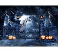 LYWYGG 7x5FT Fondo de fotografía de Halloween Fondo de Escena de la Noche de Halloween Fondo de fotografía Jack-o-Lantern Decoración de Fiesta de Halloween Accesorios de fotografía de Fiesta CP-412