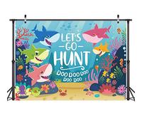 LYWYGG 7x5FT Fondo de La Fiesta de Cumpleaños de Tiburón Fondo de Bebé Shark Telón de Fondo Bebé Ducha Niños Cumpleaños Tema Decoración Banner Studio Atrezzo CP-163