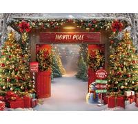 LYWYGG 7x5FT Fondo de Navidad Árbol de Navidad y Fondo de la Puerta Noche Cena Familiar Decoración Prop CP-688