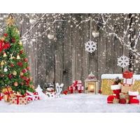 LYWYGG 7X5FT Fotografía de Navidad Telón de Fondo Regalo de Invierno Fondo de Madera Nochebuena Fiesta Telones de Fondo Suministros Pastel Mesa Banner Decoración del Hogar Muñeco de Nieve CP-376