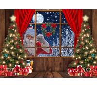 LYWYGG 7x5FT Imagen de Fondo de Navidad Papá Noel Fondo Ventana de Navidad Fondo árbol de Navidad Fondo Imagen de Fondo Cena Familiar de Navidad Fondo CP-545