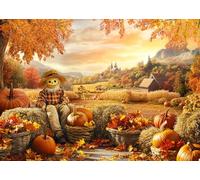 LYWYGG 7x5FT Otoño Cosecha Ciudad Fondo Calabaza Scarecrow Fondo Fotografía Estudio Fotografía Decoración Prop CP-671