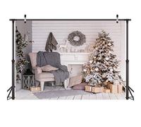 LYWYGG 8X6FT Feliz Navidad Árbol de Navidad Regalo Telón de Fondo Blanco Escena Cálida Fondo de Vinilo Fotografía Telón de Fondo para la Celebración de Navidad Partido Estudio Apoyos CP-74-0606