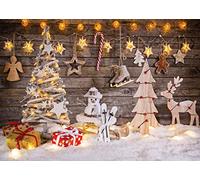 LYWYGG 8x6FT Fondos Navidad Christmas Theme Telones de Fondo Madera Navidad Ciervo Estrellas Brillantes Árbol de Navidad Vacaciones para Niños Fotografía Fondo Fondo Fotografia Madera CP-100-0806