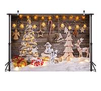 LYWYGG CP-100 7x5FT Fondos de Fotografía de Navidad Christmas Theme Telones de Fondo Madera Ciervo Estrellas Brillantes Árbol de Navidad Vacaciones para Niños