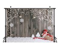 LYWYGG CP-70 7X5FT Fondo de Fotografía de Navidad Tablero de Madera Marrón Vintage Muñeco de Nieve Nevando Fondo de Pared para Niños