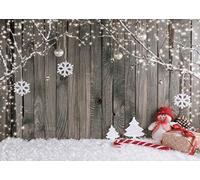 LYWYGG CP-70 7X5FT Fondo de Fotografía de Navidad Tablero de Madera Marrón Vintage Muñeco de Nieve Nevando Fondo de Pared para Niños