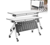 LYXBKSW Paquete de 2 Mesas de Conferencias Plegables con Ruedas Silenciosas, Mesa de Reuniones Rectangular con Tapa Abatible, Estructura de Acero para Oficinas, Seminarios(140x60cm/55.1x23.6in)