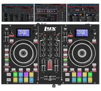 LyxJam Controlador de DJ portátil de 2 cubiertas, consola de mezcla con pantalla LCD, bucle manual, USB, entrada de micrófono, salida de grabación, 16 almohadillas de rendimiento con software virtual