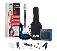 LyxPro 99 cm Paquete de kit de guitarra eléctrica con amplificador de 20 W, todos los accesorios, afinador digital, cuerdas, correa para el hombro, estuche, kit de inicio, tamaño completo, azul