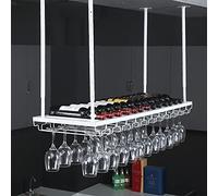 LYXSDMN Botellero de hierro forjado | Botellero colgante | Portavasos de vino de metal ajustable de techo | Estilo simple moderno | Decoración para cocina, restaurante, bar, blanco