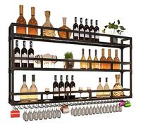 LYXSDMN Portabotellas LED montado en la pared, titular de copas de vino, soporte para botellas industrial de metal colgante, soporte para botellas, estilo rústico, para el hogar, restaurante, bares