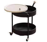LYXWGRZD Mesa de Centro Redonda con Ruedas, Mesa Auxiliar para Sala de Estar con Escritorio Giratorio, 2 Niveles de Almacenamiento(Nero)