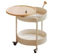 LYXWGRZD Mesa de Centro Redonda con Ruedas, Mesa Auxiliar para Sala de Estar con Escritorio Giratorio, 2 Niveles de Almacenamiento(Brown)