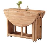 LYXXJRYBHD Mesa de Comedor Plegable con Cajones, Mesa Comedor Plegable Redonda Abatible de Cocina con Ruedas, Mesas Plegables para Salón(Natural)