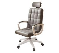LYXXJRYBHD Silla de Oficina con Reposacabezas Ajustable, Silla de Escritorio de Cuero Sintético, Balanceo de 35°, Asiento Cómodo para Juegos, Hogar(Gray)