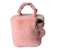 LYXYGMV Bolso bandolera de piel sintética for mujer, bolso pequeño felpa con pompón y estampado cerezas, hombro cuerda suave Para Otoño e Invierno(Pink)
