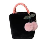LYXYGMV Bolso bandolera de piel sintética for mujer, bolso pequeño felpa con pompón y estampado cerezas, hombro cuerda suave Para Otoño e Invierno(Black)