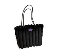 LYXYGMV Bolso de mano felpa a rayas for mujer, gran capacidad, un solo hombro, for ir al trabajo, material Para Otoño e Invierno(Black)