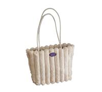 LYXYGMV Bolso de mano felpa a rayas for mujer, gran capacidad, un solo hombro, for ir al trabajo, material Para Otoño e Invierno(Beige White)
