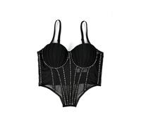 LYXYGMV Camisole Vest Style Ladies Corset Tops With Chest Cushion Sparkling Diamond Decoration Fishbone Lingerie(Beige,L)