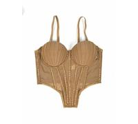 LYXYGMV Camisole Vest Style Ladies Corset Tops With Chest Cushion Sparkling Diamond Decoration Fishbone Lingerie(Brown,L)