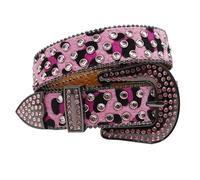 LYXYGMV Cinturones de diamantes imitación con tachuelas cuero calavera for mujer, correa marca diseñador lujo Para Vaqueros, Pantalones(105CM,BW-Pink)