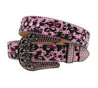 LYXYGMV Cinturones de diamantes imitación con tachuelas cuero calavera for mujer, correa marca diseñador lujo Para Vaqueros, Pantalones(115CM,5Skull-BW-Pink)