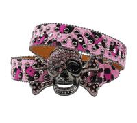 LYXYGMV Cinturones de diamantes imitación con tachuelas cuero calavera for mujer, correa marca diseñador lujo Para Vaqueros, Pantalones(125cm,KLT-BW-Pink)