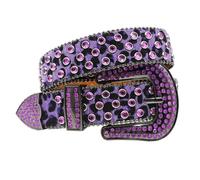 LYXYGMV Cinturones de diamantes imitación con tachuelas cuero calavera for mujer, correa marca diseñador lujo Para Vaqueros, Pantalones(105CM,BW-Purple)