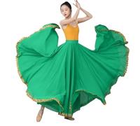 LYXYGMV Falda larga de gasa for danza del vientre flamenca for mujer, con borde metálico y péndulo 720 grados, for práctica gitana para Bailar Flamenco(Color-04,M Length 90CM)