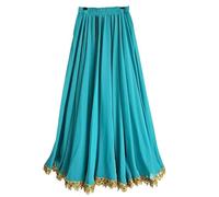 LYXYGMV Falda larga de gasa for danza del vientre flamenca for mujer, con borde metálico y péndulo 720 grados, for práctica gitana para Bailar Flamenco(Color-08,L Length 95CM)