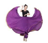 LYXYGMV Falda larga de gasa for danza del vientre flamenca for mujer, con borde metálico y péndulo 720 grados, for práctica gitana para Bailar Flamenco(Color-03,XL Length100CM)
