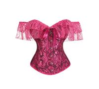 LYXYGMV Yellow Jacquard & Lace Ruffles Boned Elegant Corsets Top Sexy Corset Overbust Vintage Clothes(Rose Red,L)