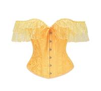 LYXYGMV Yellow Jacquard & Lace Ruffles Boned Elegant Corsets Top Sexy Corset Overbust Vintage Clothes(Yellow,XS)