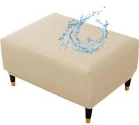 LyzqxHL Funda otomana Rectangular de Piel sintética, Impermeable, elástica, de Color sólido, Estilo Moderno, con Base elástica.(Beige,Medium)