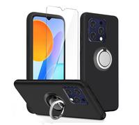LYZXMY Funda para Doogee N55 Plus (6.56") Negro + Soporte Giratorio + Vidrio Templado Película Protectora - Carcasa Silicona TPU Suave Caso Case