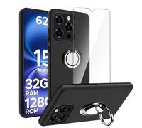 LYZXMY Funda para DOOGEE Note 58(6.75") Negro Carcasa + Soporte de Anillo Giratorio + Protector de Pantalla de Cristal Templado