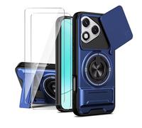 LYZXMY Funda para Honor 400 Lite-Pack Incluye 2 Protectores de Pantalla + Soporte Doble (Anillo Giratorio 360° y Extensible) + Tapa Deslizable para Cámara-Azul