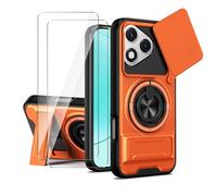 LYZXMY Funda para Honor 400 Lite-Pack Incluye 2 Protectores de Pantalla + Soporte Doble (Anillo Giratorio 360° y Extensible) + Tapa Deslizable para Cámara-Naranja