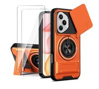 LYZXMY Funda para Honor 400 Pro-Pack Incluye 2 Protectores de Pantalla + Soporte Doble (Anillo Giratorio 360° y Extensible) + Tapa Deslizable para Cámara-Naranja